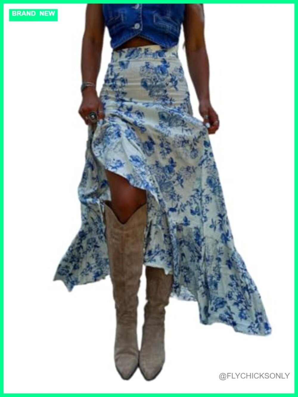 High Waist Pleated Maxi Skirt with Split Floral Print